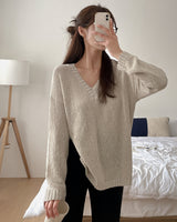 Common linen V-neck knitwear