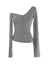 off-shoulder shirring strap T (4color)