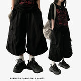 Naa Pintuck Pleated Banded Waist Cargo Bermuda Shorts