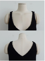 FRINGE-HEM KNIT V-NECK DRESS IN BLACK