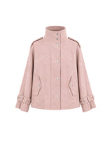 Nova High Neck Silver Button Suede Jacket Dusty Pink