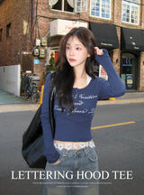 Half Button Deep U-neck Waffle Hood T-shirt (3color)