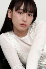 [silver925] red ball hook earring