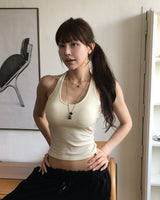 [ cap insert ] scoop two-line halter tank top