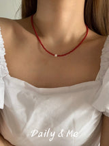 3mm red freshwater necklace