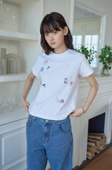 26SS★ Mushroom Stitch Crop Short Sleeve Tee