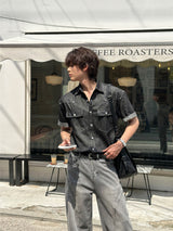 LMN Rivet Western Denim Short-Sleeved Shirt (2 colors)