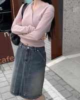 Pocket medium denim skirt