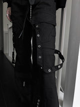 unique strap cargo bootcut pants