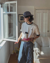 フローラルカラーのマッチングエンブロイダリーショートスリーブTシャツ