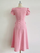 Sebit Heart-Neck Tulip Tweed Flared Long One Piece