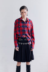 SILVER BUTTON CHECKED  SHIRT IN RED