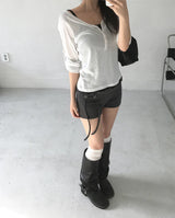 ロールアップヘンリーネック2wayTシャツ(6 colors)