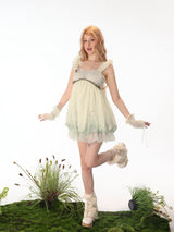 Rose Island Moss Garden Original Printed Patchwork Mesh Bud Slip Dress