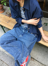 ハミールサイドボタンデニムワイドパンツ