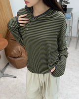 Peir Button Striped Hoodie