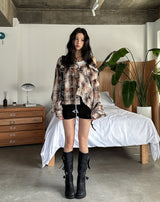 Vince damage checked hoodie jacket