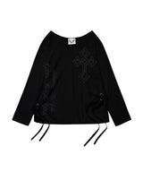 ワンショルダーグラフィック長袖Tシャツ_BLACK
