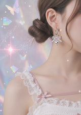[Hearts2Hearts Yuha Piercing] Coquette Laced Ribbon and Heart Huggies Piercing