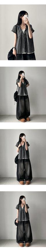 Nell ウエストバンドデニムワイドパンツ