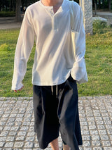ワッフルオーバーヘンリーネック長袖Tシャツ