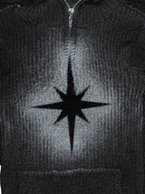 Sprayed Star Knit Hoodie(Black)