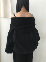 [オフショルダーあり] ローブピンタックビッグフードスウェットシャツ (2c)