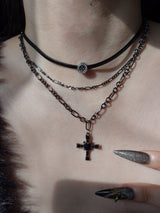 black love necklace | 블랙 십자가 하트 레이어드 목걸이