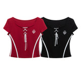 Funky グラフィックレースアップクロップTシャツ 231949403