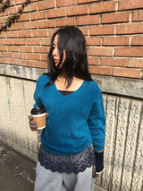 ヘイリーアンゴラVネックニット (4 Colors)