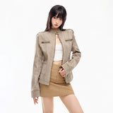 Khaki Washed Denim Utility Jacket