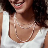 [Aespa Ningning Worn] Natural Freshwater Pearl Cubic Zirconia Basel Set Slider 925 Silver +Rhodium plating Necklace N058-06H