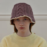 Triple Cable Knit Bucket Hat (Purple)