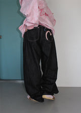 PINK HEART WIDE DENIM