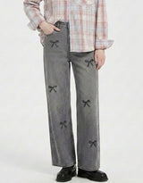 [PRE-FALL] Bella Ribbon Printed Straight Wide Grey Denim
