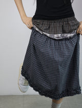 Check frill skirt -Navy