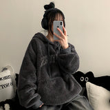Rugle lettering fur embroidered hoodie