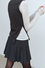 LAYERED VEST MOCK NECK T-SHIRT - IVORY/CHARCOAL