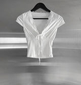 クリア レース Vネック Tシャツ