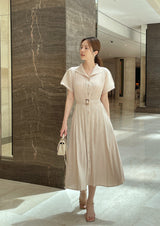 Oleun Pleated Long One Piece (Belt Set)