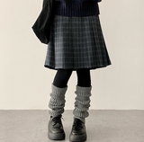 Bomi A-line pleated check midi skirt 
