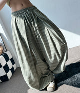 Er Checked Linen Balloon Fit Pants 3color