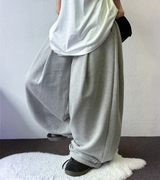 STRING FRONT SIDE PINTUCK BALLOON LONG PANTS🤍🖤🩶2SIZE 3COLOR