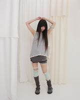 FLORAL LACE DOUBLE HOOD SLEEVELESS / GREY