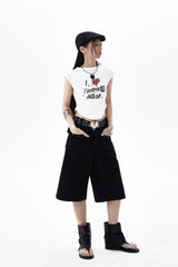 デザインセンススパイシーガールショートグラフィティプリントノースリーブTシャツ
