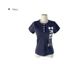 Rahi 05 Here Printing Henley Neck Button Short Sleeve T-shirt