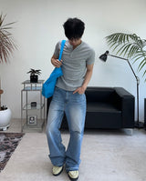 Lowden Slim Ribbed Henley Neck Short Sleeve Tee