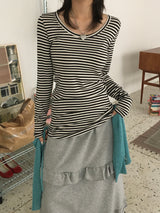 Half frill banding sweat long skirt (2c)