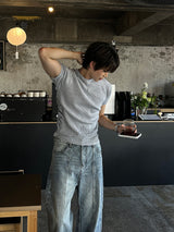 LMN ファブレタリングマッスルクロップ半袖Tシャツ (3 colors)