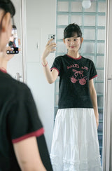 26SS★ Cherry Cats CROP Ringer Tee